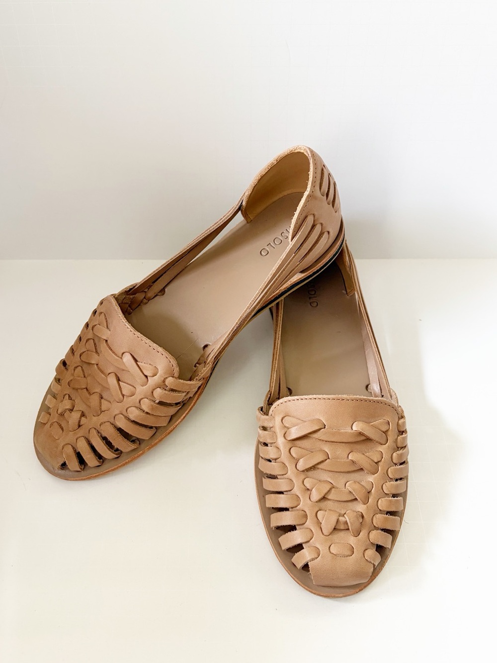 Nisolo Women's Huarache Sandal Size 7 Almond Tan Braided Leather Slip-On Flats